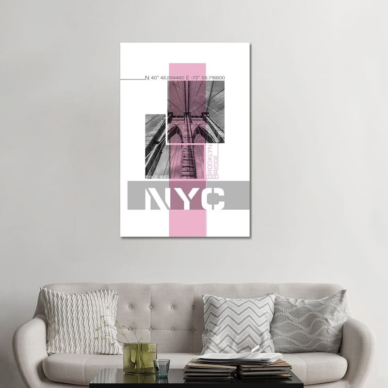 iCanvas "Poster Art NYC Brooklyn Bridge Details - Pink" by Melanie Viola Canvas Print
