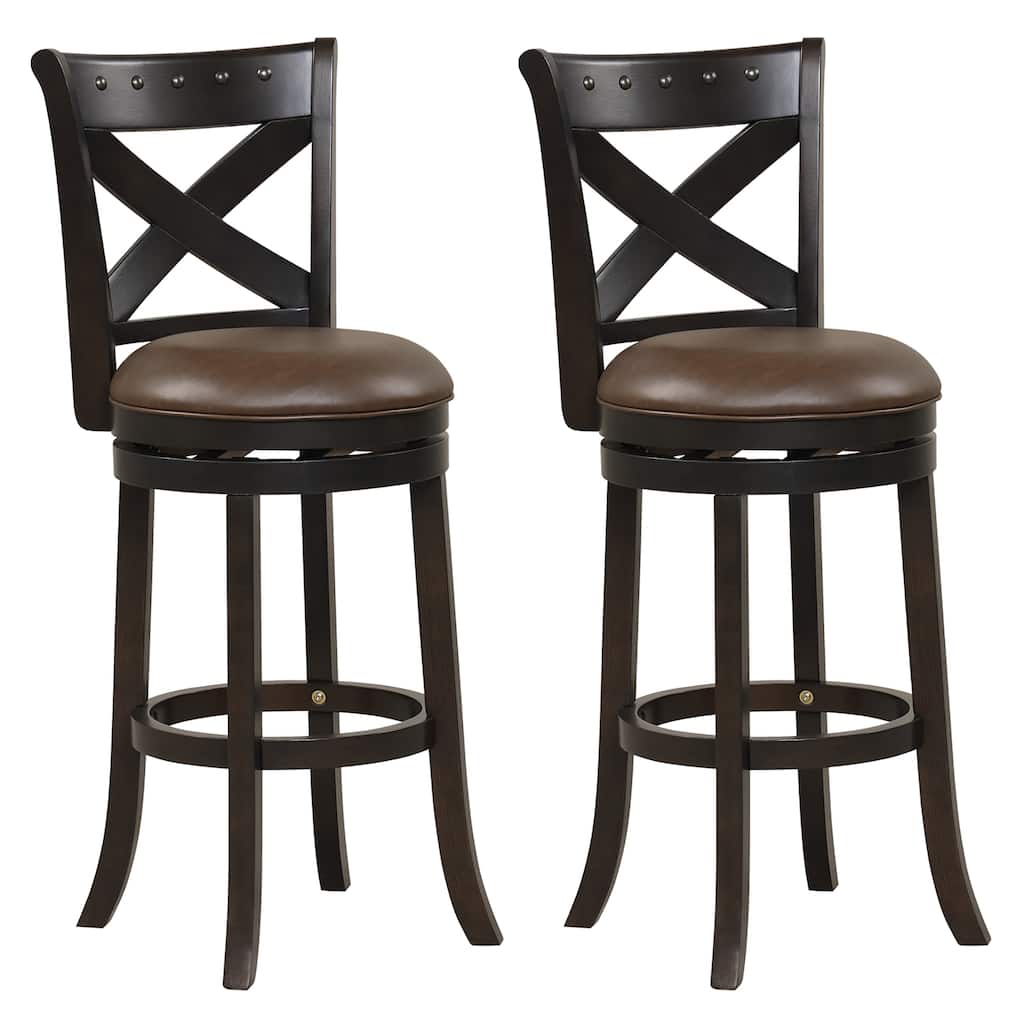 Gymax 31'' Swivel Bar Stool Set of 2 Bar Height PU Leather Seat Rubber