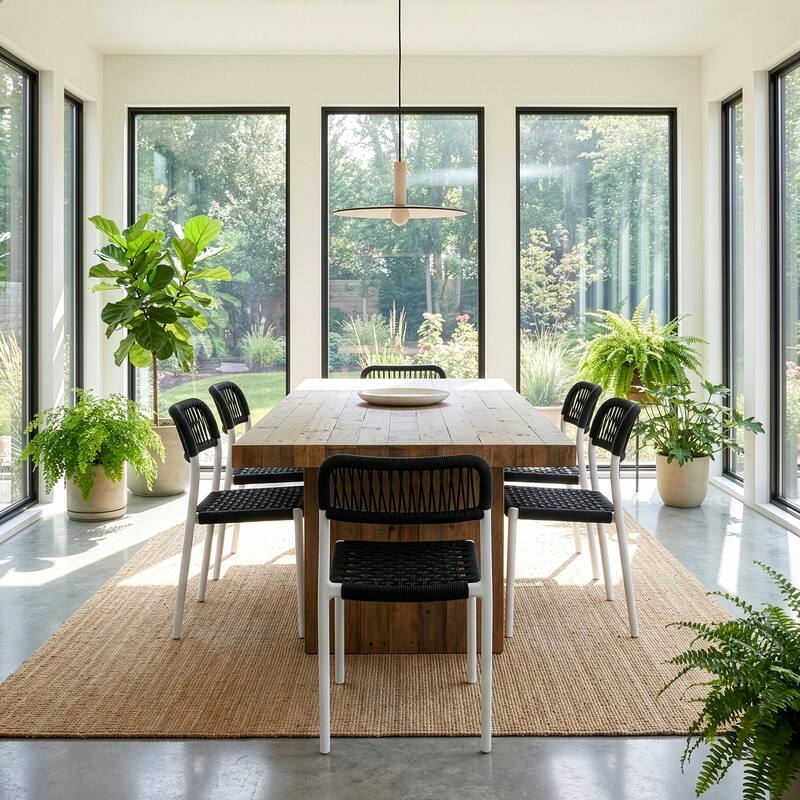 Set of 12 Belen Black Woven Rope Fabric Dining Chair with Plastic Frame