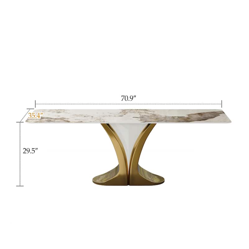 Modern Faux Marble Dining Table with Gold Stainless Steel V-Legs Rectangle 78 in.