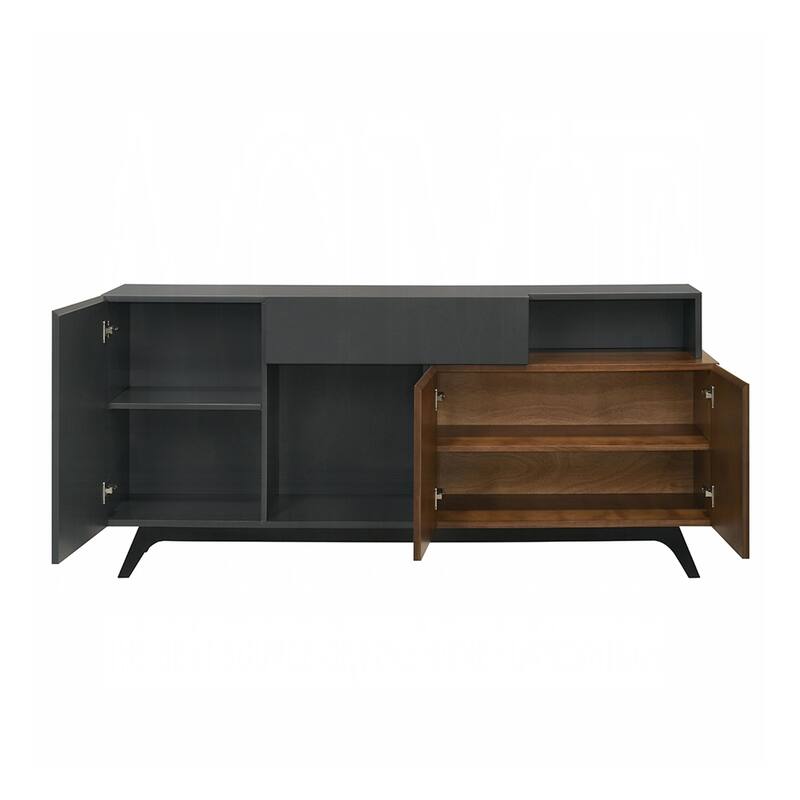 1 Drawer and 3 Doors Wooden Server in Walnut and Black
