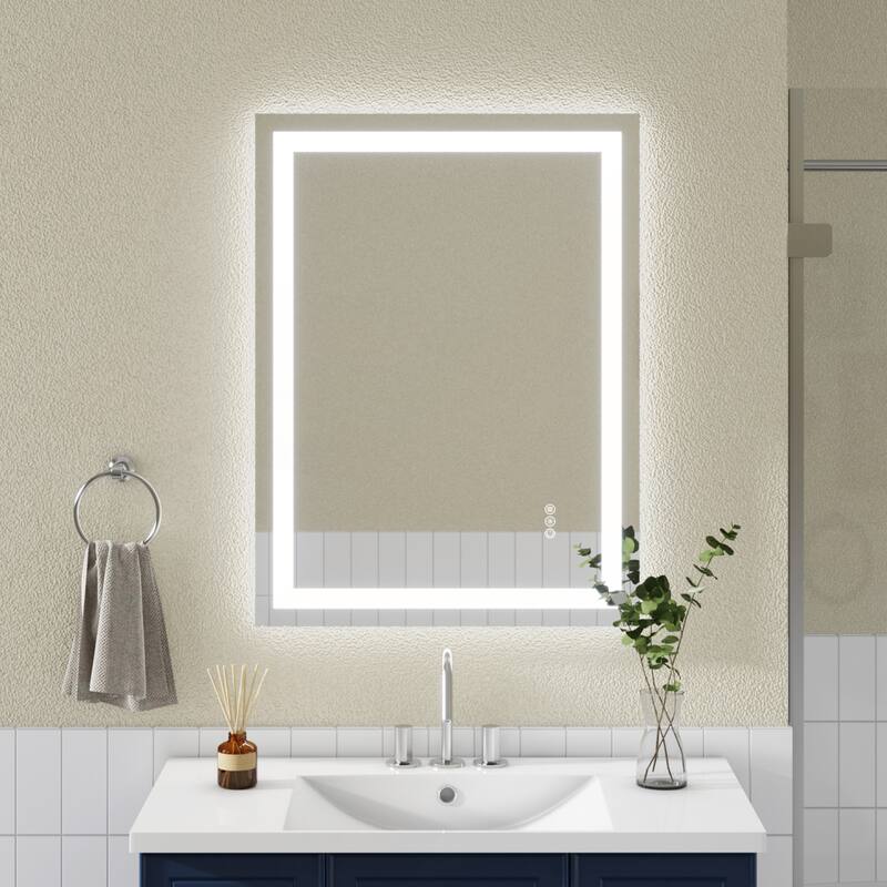 24x32 Frameless Tempered Mirror Dual LED Light - Transparent