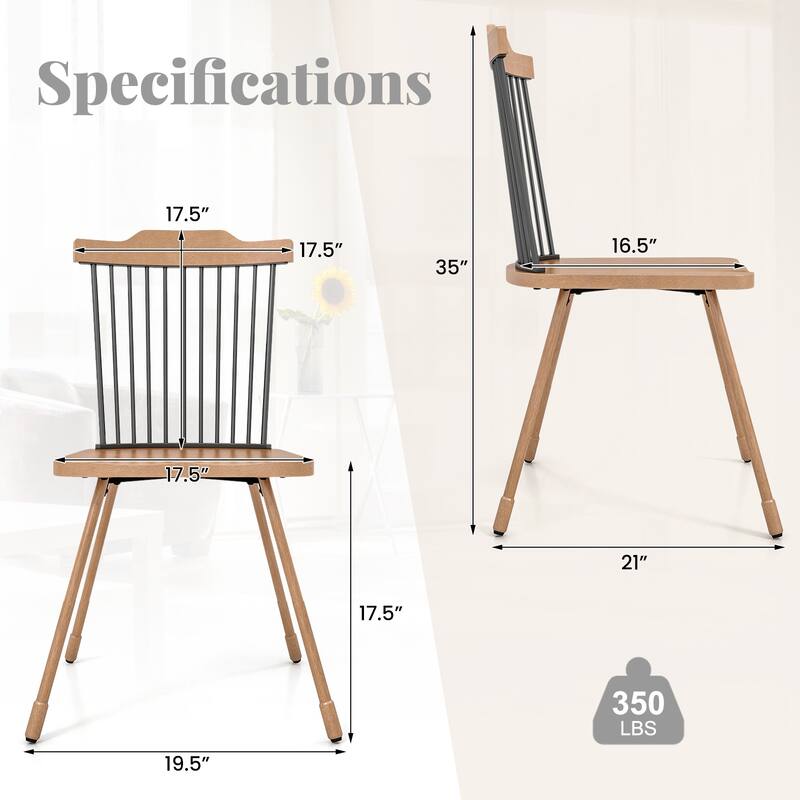 Gymax Windsor Chair Set of 2 Metal Legs Supported Dining Chair