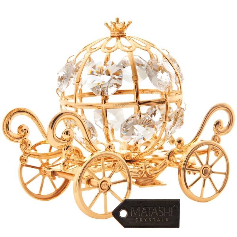Goldplated Mini Cinderella Inspired Pumpkin Coach Made with Genuine Matashi Crystals - 3.5 x 2.25 inches - Gold - 3.5 x 2.25 inches