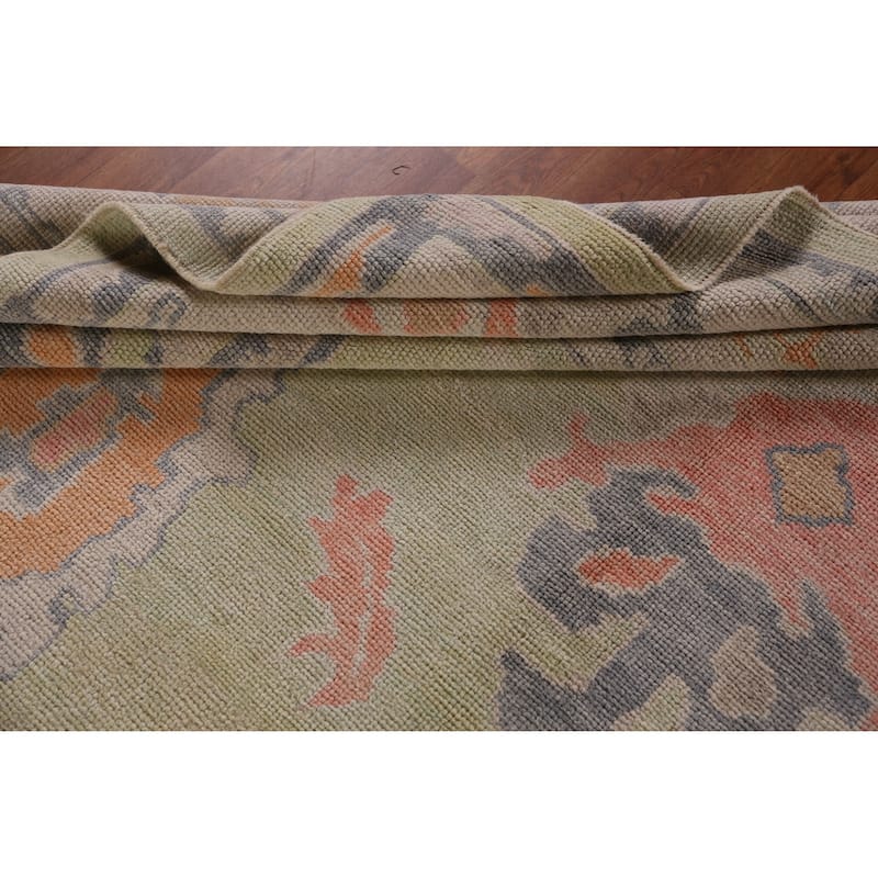 Hand Knotted Oriental 100% Wool Carpet Transitional All-Over Green Oushak Area Rug - 11' 4'' X 8' 8''