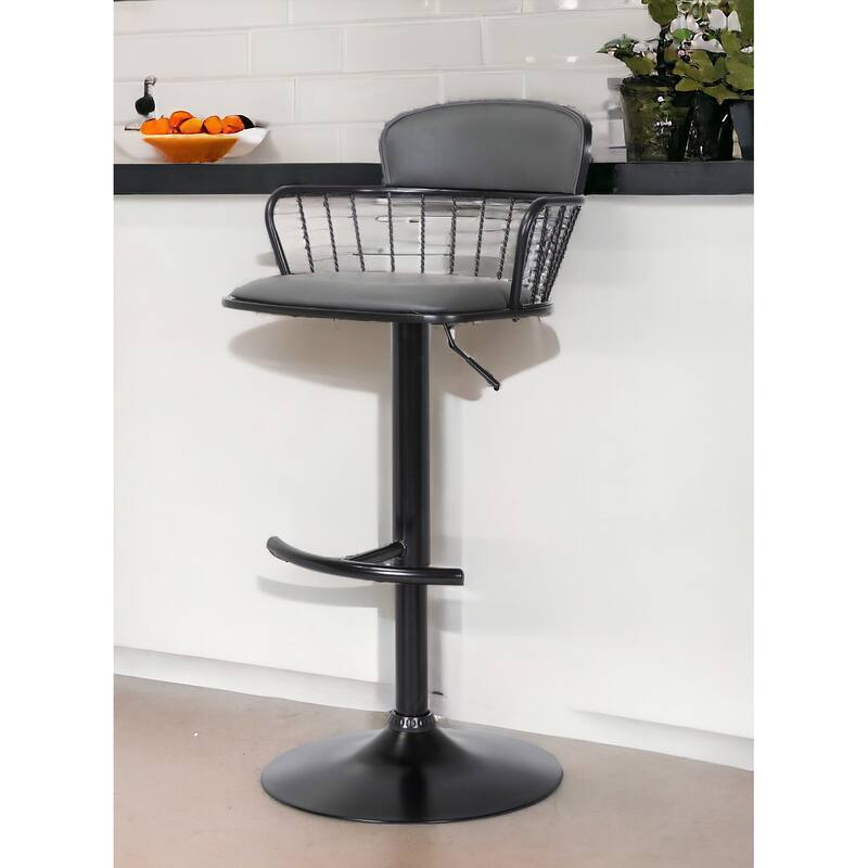 Gray and Black Faux Leather with Metal Swivel Low Back Adjustable Height Bar Chair - Gray
