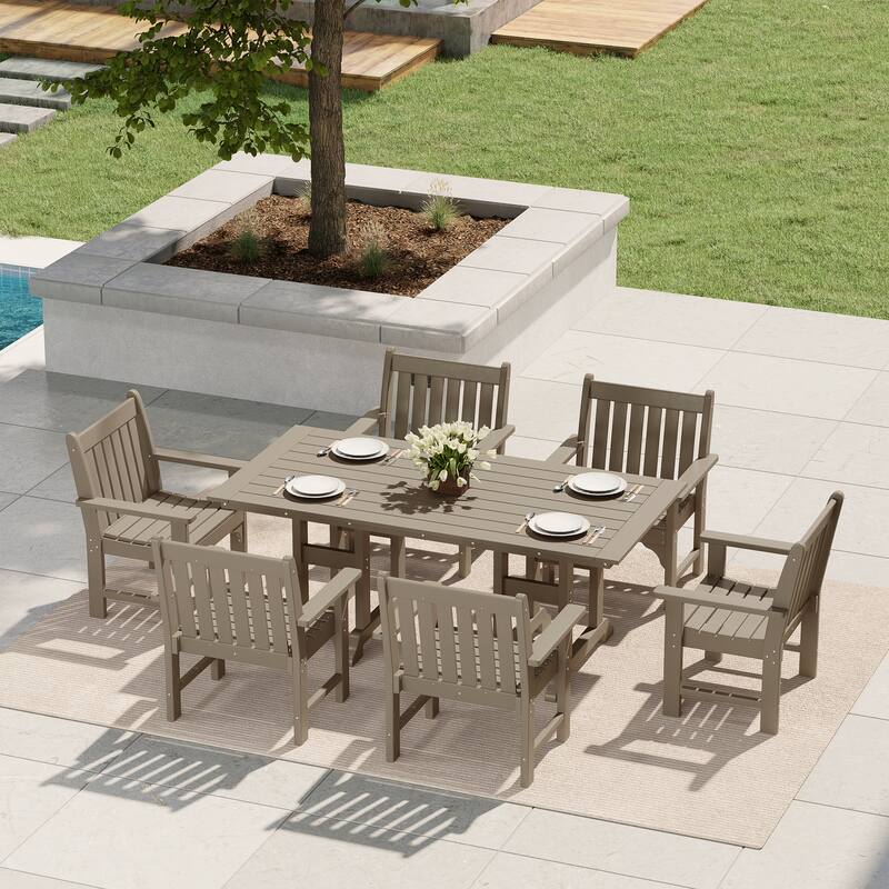 Polytrends Laguna Outdoor Patio 7-Piece Rectangular Table Garden Arm Chairs Dining Set