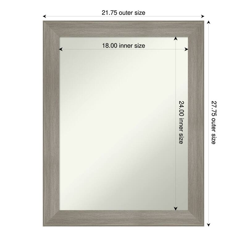 Grand Narrow Non-Beveled Framed Bathroom Vanity Wall Mirror - 22 x 28 in - Grand Greywash Narrow