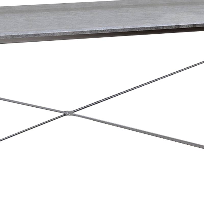 Sled Base Rectangular Table with X shape Back and Wood Top,Gray and Silver - 28 H x 22 W x 47 L Inches