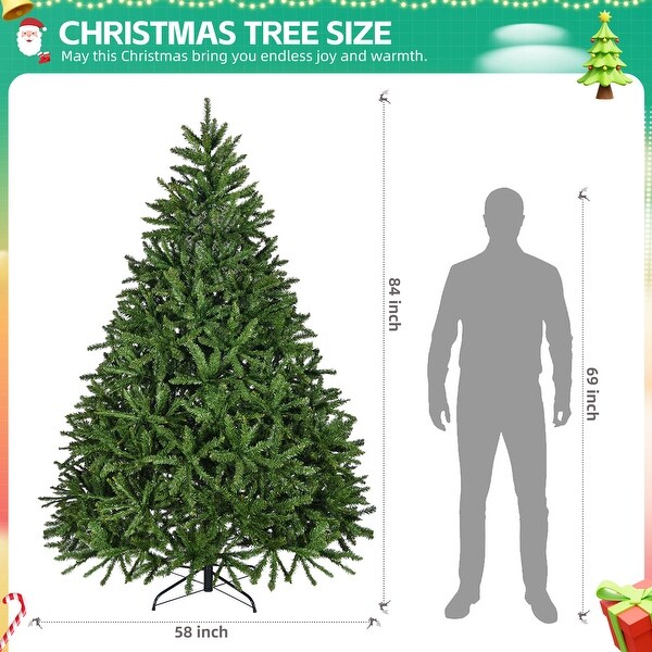 7ft Artificial Christmas Tree, Premium Unlit Hinged Spruce Full