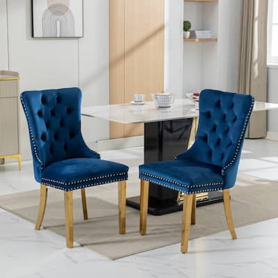 Contemporary Velvet Upholstered Dining Chair with Stainless Steel Plating Legs and Nailhead Trim