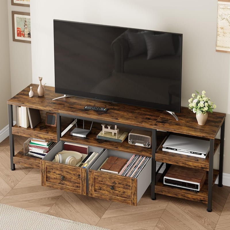 Rustic 71" TV Stand Media Console with 2 Drawers Entertainment Center for TVs Up to 75" - N/A - Brown