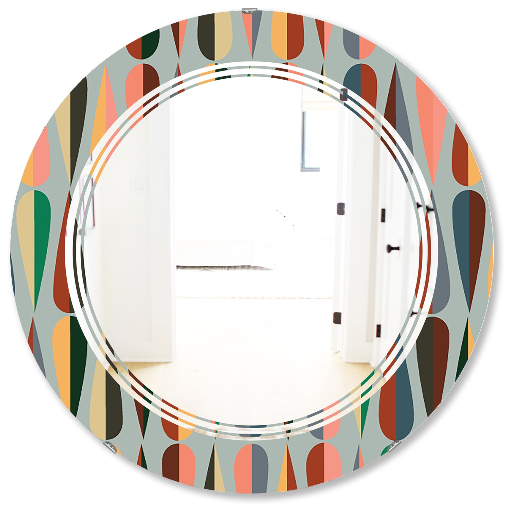 Designart 'Retro Abstract Drops IX' Printed Modern Round or Oval Wall Mirror - Triple C - Multi