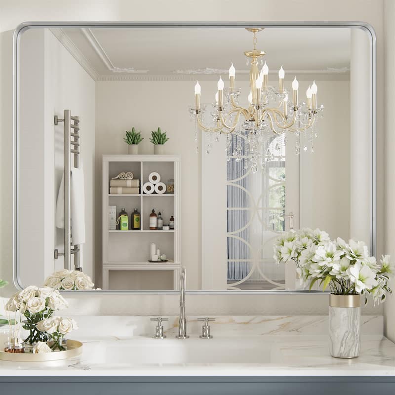 Wall Mirror Vanity Mirror Bathroom Mirror with Round Corner (1 Piece) - 30W * 40H Inches - Silver