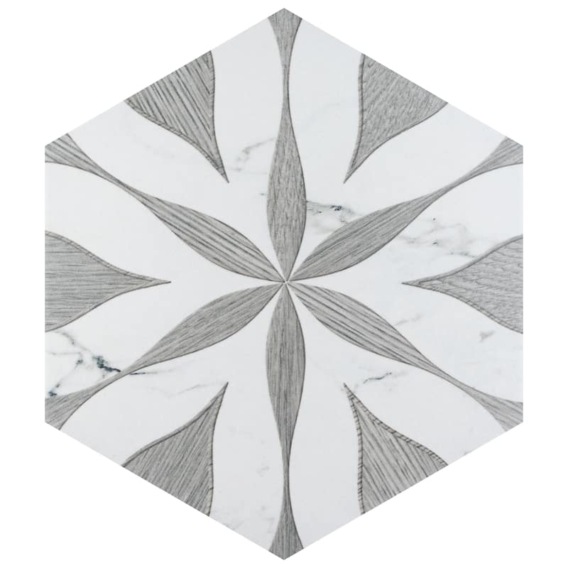 Merola Tile Llama Flower Loire Silver Smoke 8-5/8" x 9-7/8" Porcelain Floor and Wall Tile