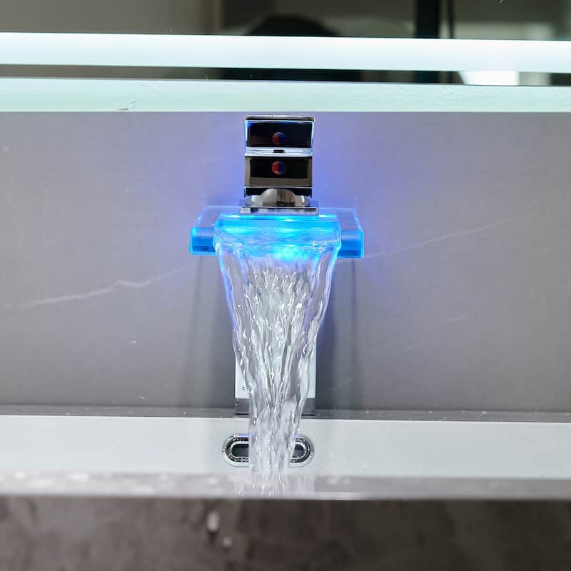 Single Handle Glass LED Waterfall Bathroom Sink Faucet - 7-in H