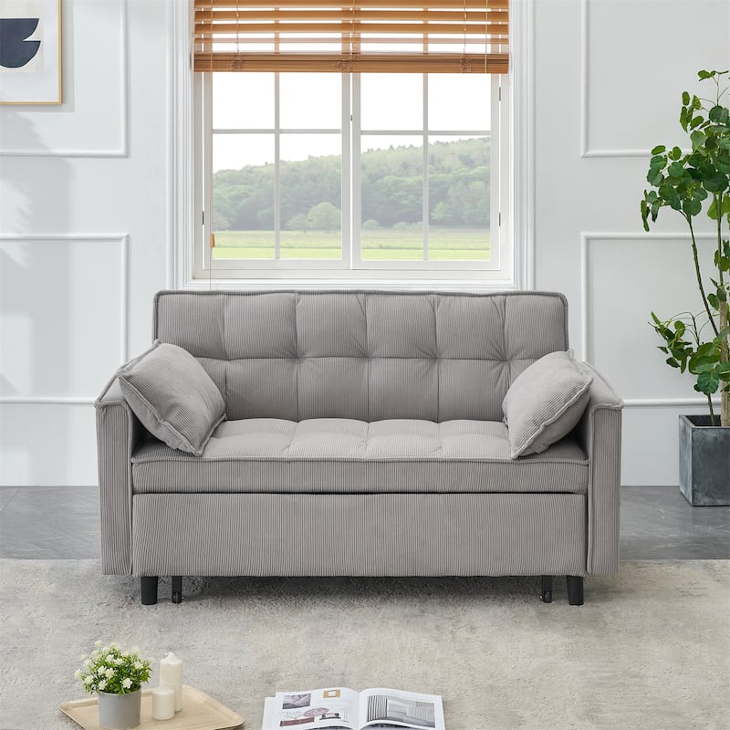 Modern Corduroy Sofa Bed with Adjustable Back - Grey