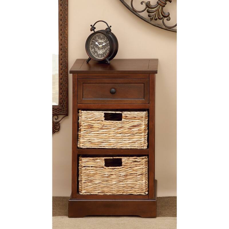Wood Storage Unit with 2 Wicker Basket Drawers - Black, Brown, Teal, Cream - Roche River Decor