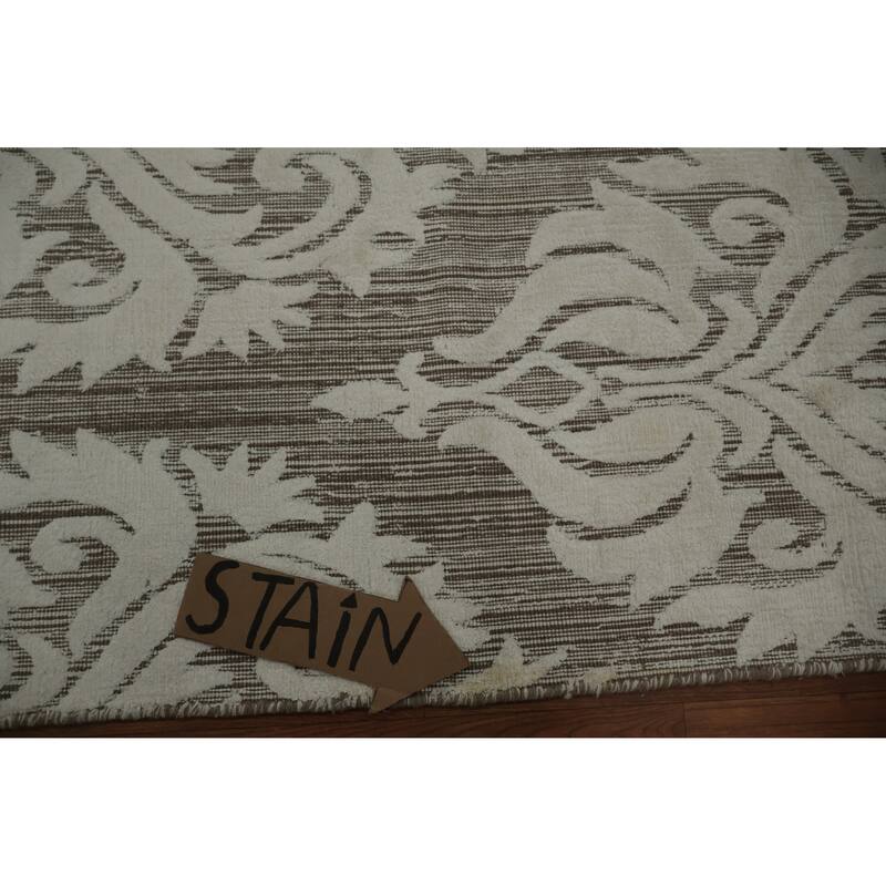 Hand Knotted Oriental 100% Wool Carpet Modern Damask Beige & Ivories Contemporary Area Rug - 8' 0'' X 5' 0''