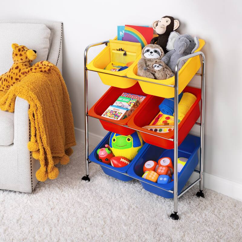 Seville Classics Multi-Use 6-Bin Organizer Cart, Multicolor