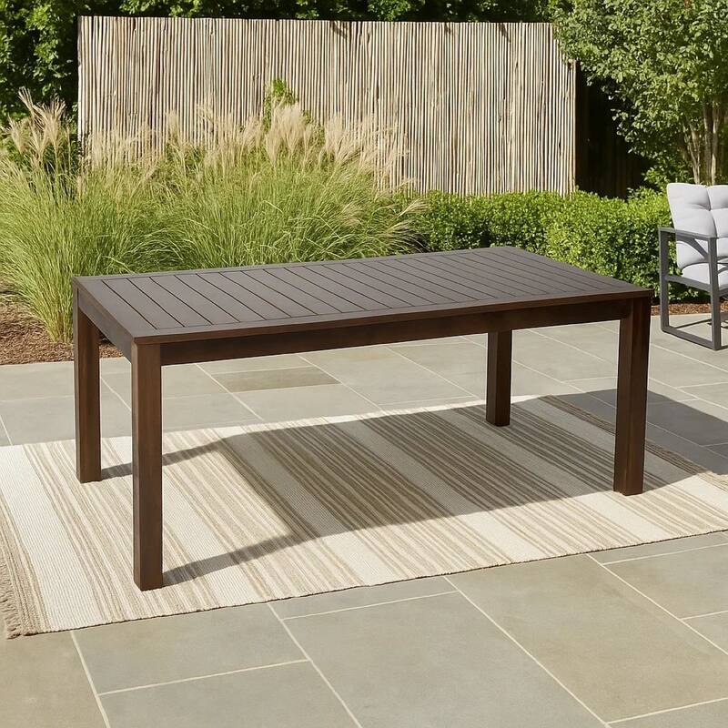 Feya Outdoor Dining Table, 69" Rectangular Top, Brown Acacia Wood