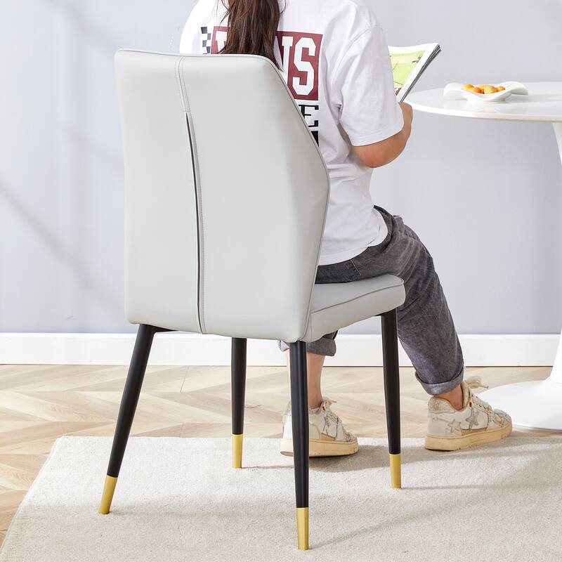 Roomfitters PU Dining Chairs with Patterned Back and Black Metal Legs, Set of 4 for Kitchen or Living Room