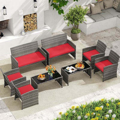 Costway 8 PCS Patio Conversation Set with Seat Cushions & Tempered - See Details