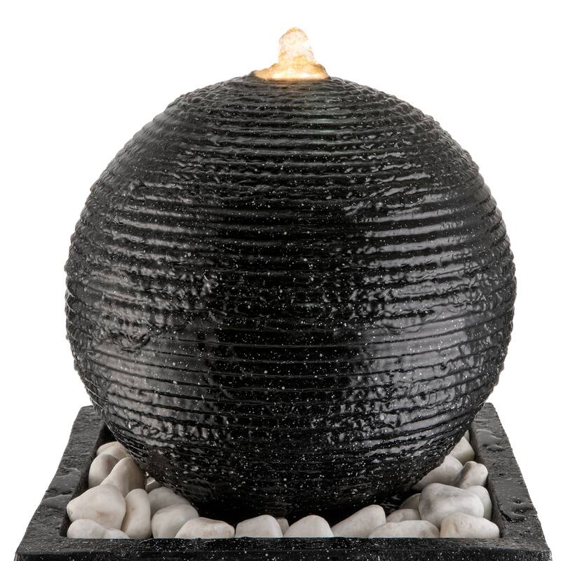 Glitzhome Modern Geometric Oversized Pedestal Sphere Polyresin Outdoor Floor Fountain with Pebbles