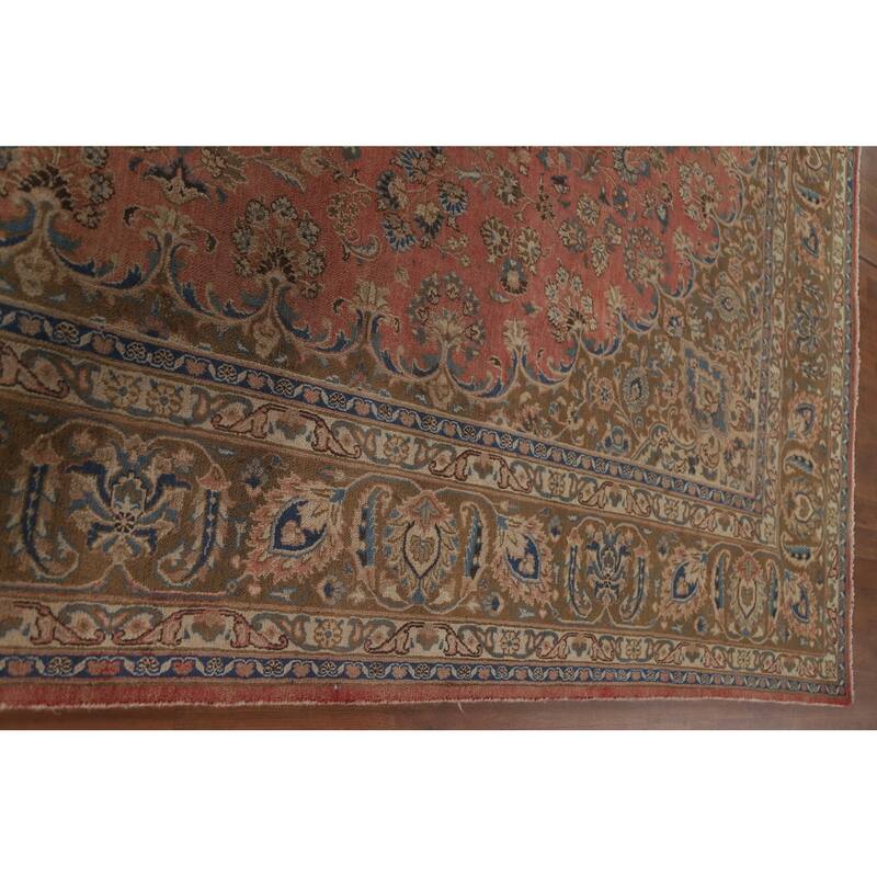 Hand Knotted Oriental 100% Wool Carpet Traditional Floral Pink Mashad Area Rug - 12' 10'' X 9' 7''