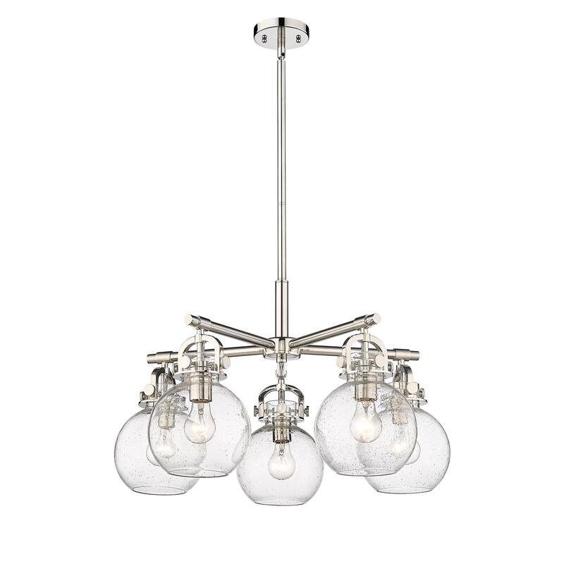 Innovations Lighting Newton Sphere - 5 Light 7" Stem Hung Chandelier. - Polished Nickel/Seedy