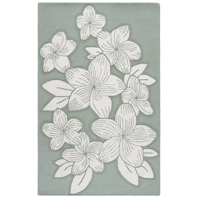 SAFAVIEH Handmade Glamour Odetta Floral Wool Rug - 4' x 6' - Sage Green/Ivory