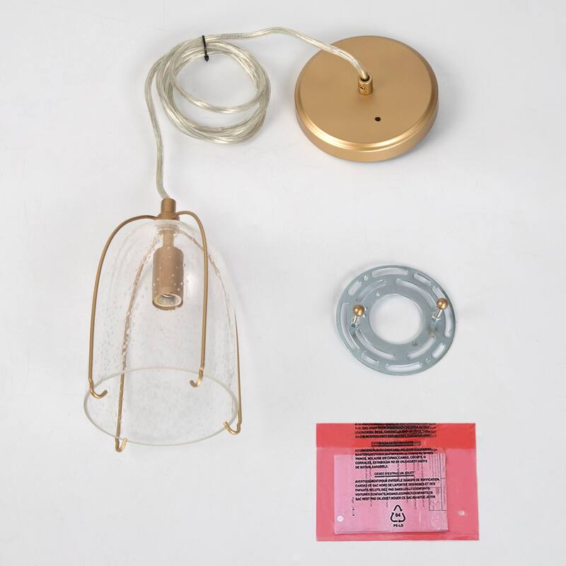 Modern Gold Pendant Light Fixture with Seeded Glass Shades for Foyer and Kitchen Area