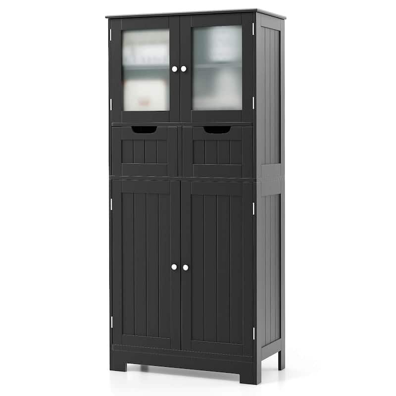 Costway Bathroom Floor Storage Cabinet Kitchen Cupboard with 2 Drawers - Black