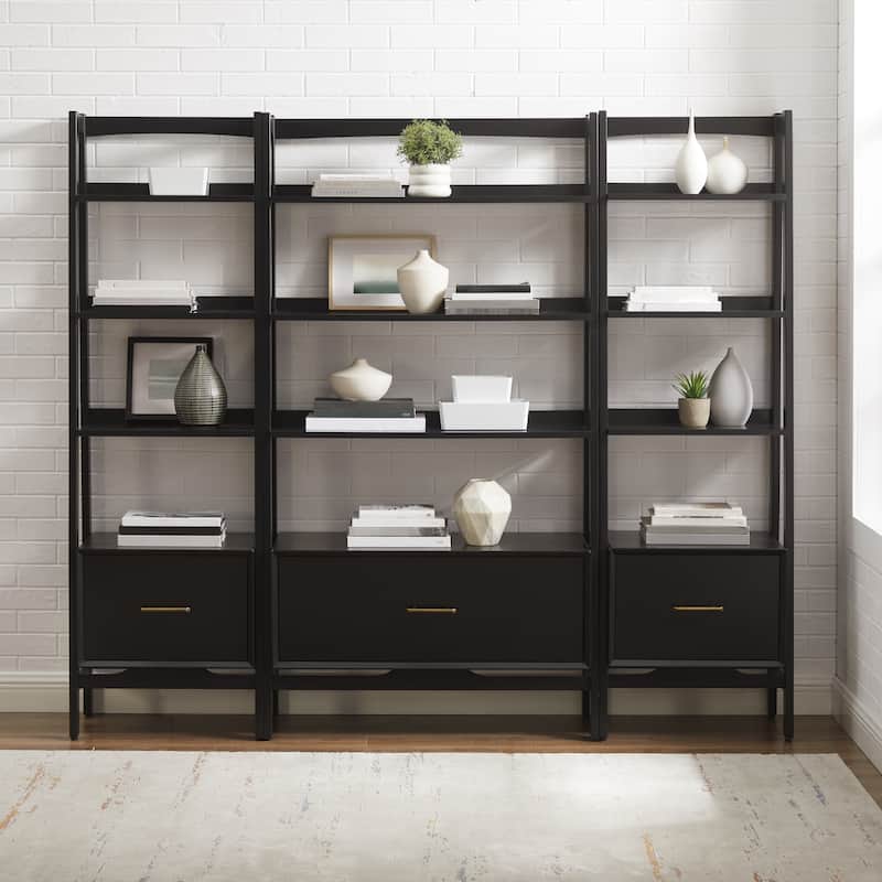 Crosley Landon 3-Piece Etagere Bookcase Set - Matte Black