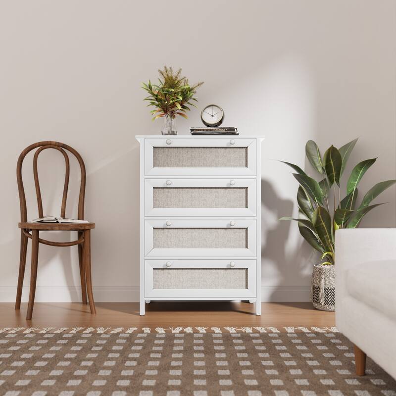 White 4-drawer Fabric Chest with Round Pulls for Easy Access to Interior Items