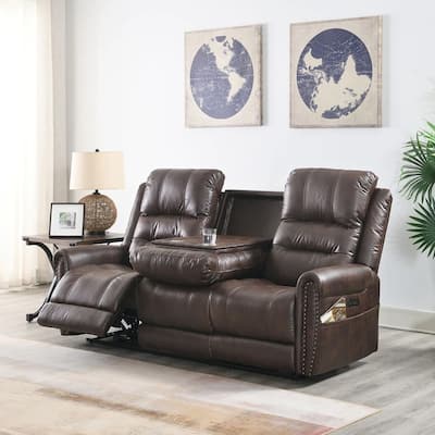 81.5" Width Power Reclining Sofa With Adjustable Headrest and Dropdown Center Table with Cup Holders - 3 Seats