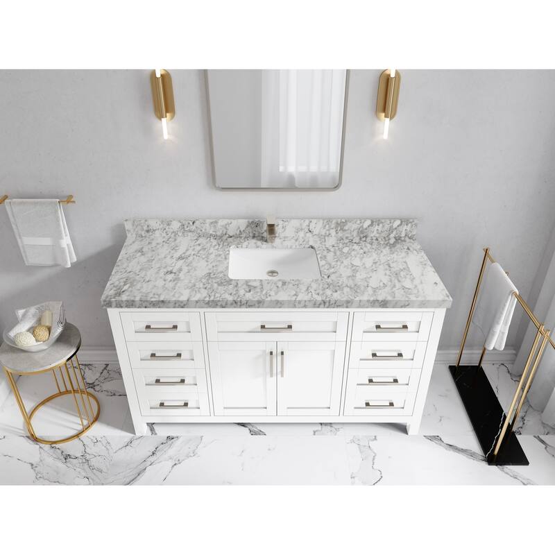 Willow Collections 60 in. W x 22 in. D Cambridge Single Sink Bathroom Vanity with Countertop - 2" Carrara Marble - White