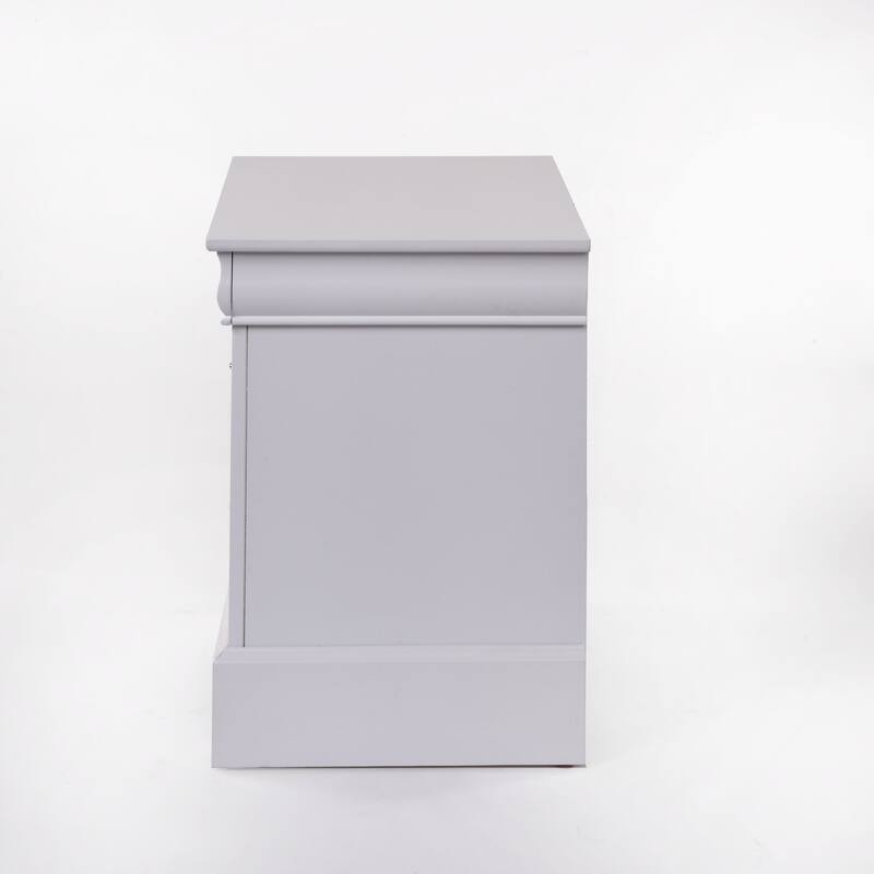 Modern White Nightstand with Two Drawers and Nickel Handles