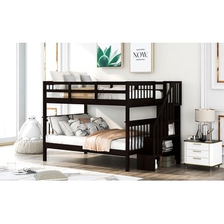Full-Over-Full Bunk Bed with Stairway, Storage and Guard Rail