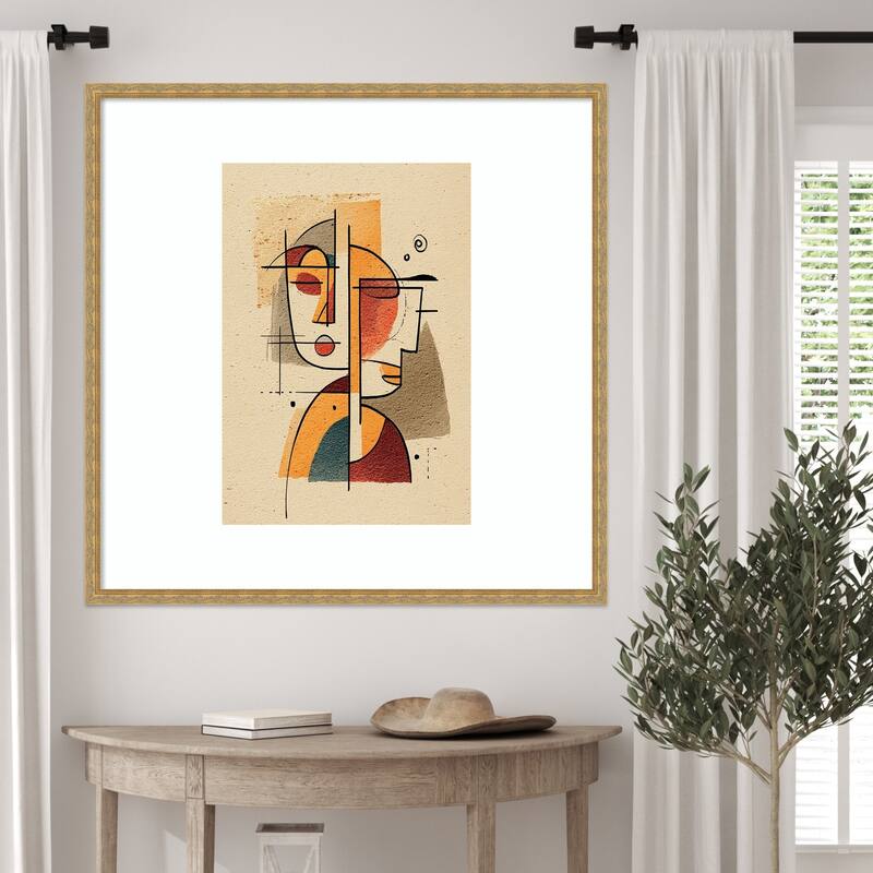 Picasso Style Cubist Faces Orange Teal Abstract Geometric by Tradelink inhouse artist Wood Framed Wall Art Print