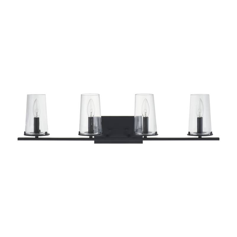 Jared 31-inch 4-light Matte Black Vanity Light with Clear Glass Shades ...