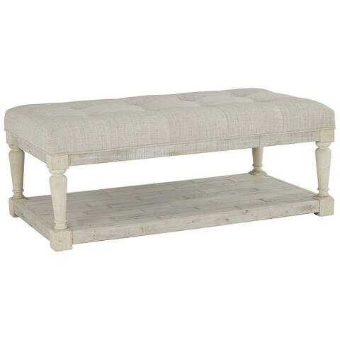 Plank Style Padded Top Rectangular Ottoman Cocktail Table, White