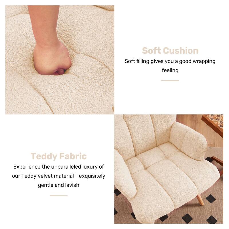 FERPIT Rocking Accent Chair Teddy Upholstered Glider Nursery Accent Chair Padded Seat with High Backrest for Living Room