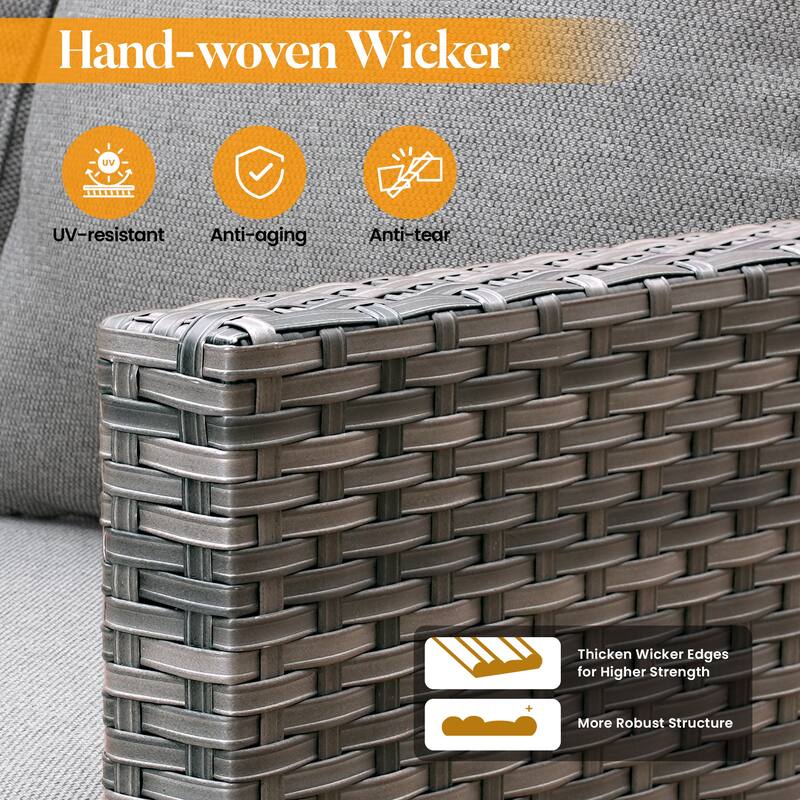 HOOOWOOO 7-piece Wicker Rattan Patio Furniture Set with Fire Pit Table