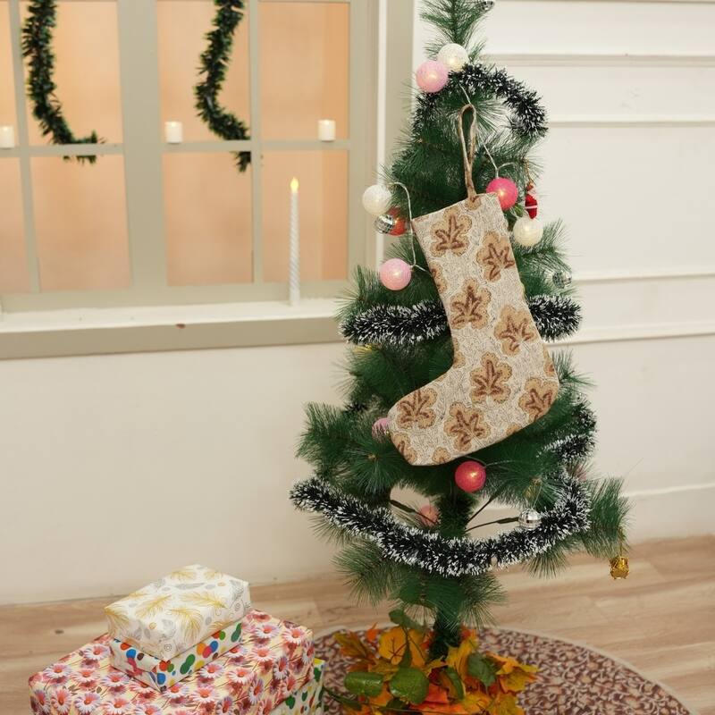 Fabdivine Handmade Linen Floral Block Print Christmas Stocking Home Décor Perfect for Gift - 10"X4.5"