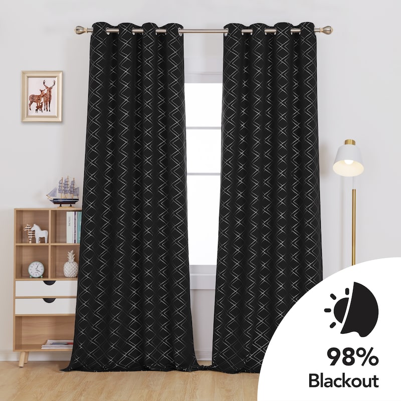 Deconovo Silver Geometric Curtain Panel Pair(2 Panel)