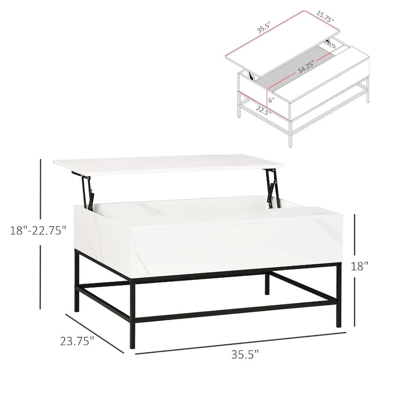 HOMCOM Lift Top Coffee Table with Hidden Storage Compartment and Steel Legs for Living Room