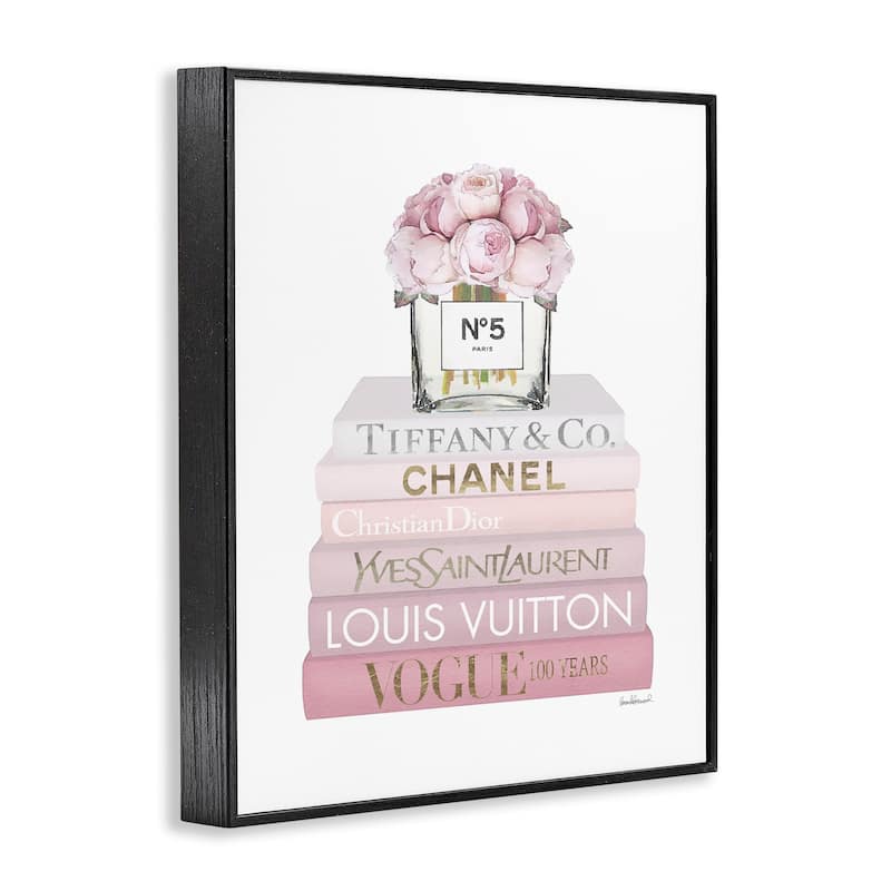 Stupell Pink Rose Bouquet Fashion Style Bookstack Framed Wall Art