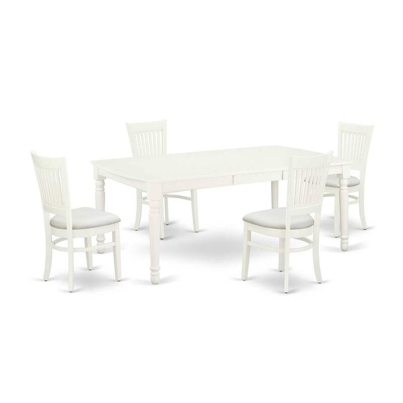 5-Piece Wood Dining Table Set with 4 Chairs - Linen White Finish - Butterfly Leaf Table - Kitchen Dinette Set