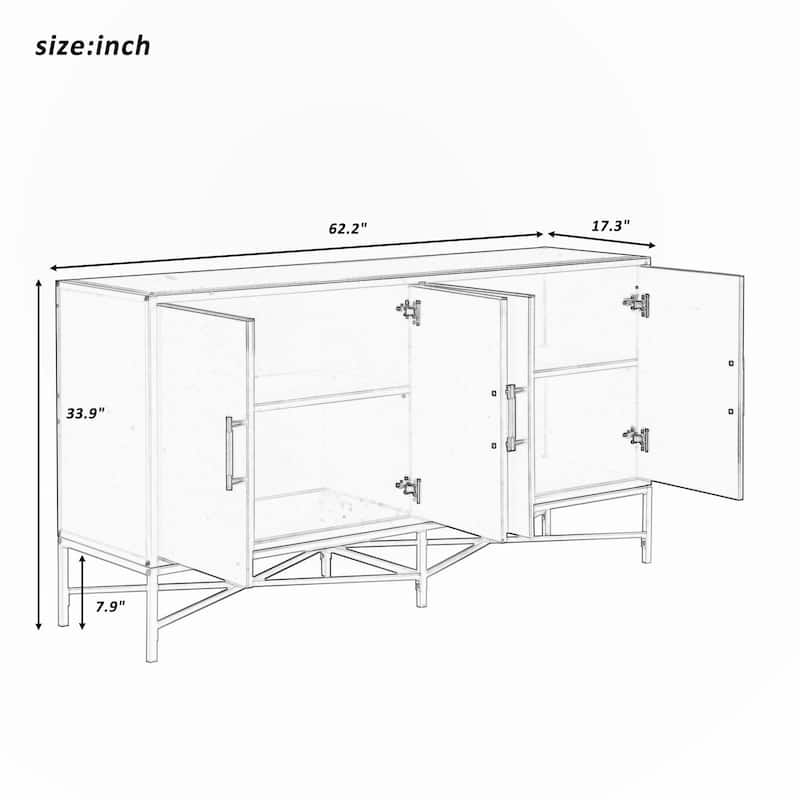 Four-Door Sideboard with Metal and Cross-Leg Design,Suitable for Living Rooms,Entrance and Study